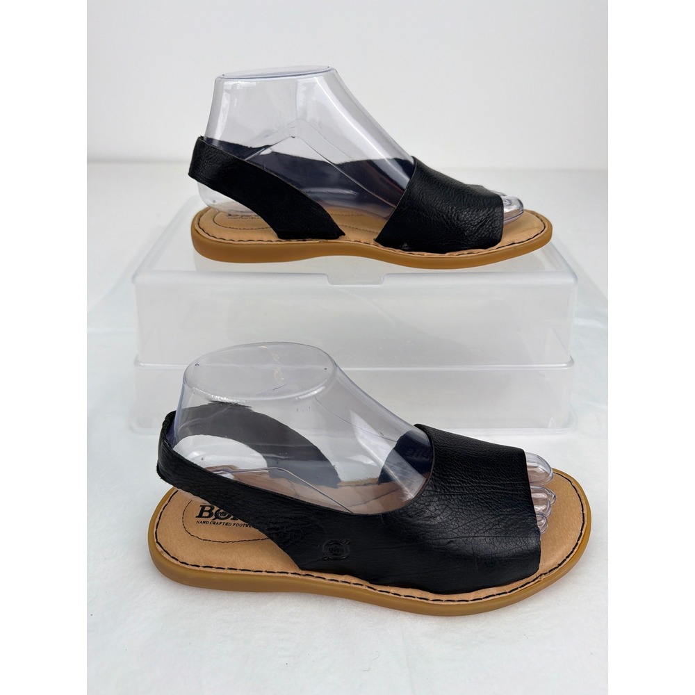 Born Khela Sandals Women 7 Black Leather Slingback Flat Minimalist Handcrafted